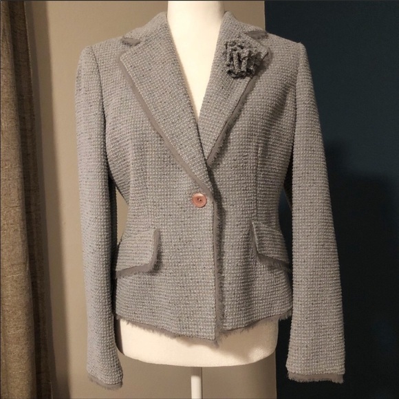 Anne Klein gray tweed blazer with boutonnière - Picture 1 of 11